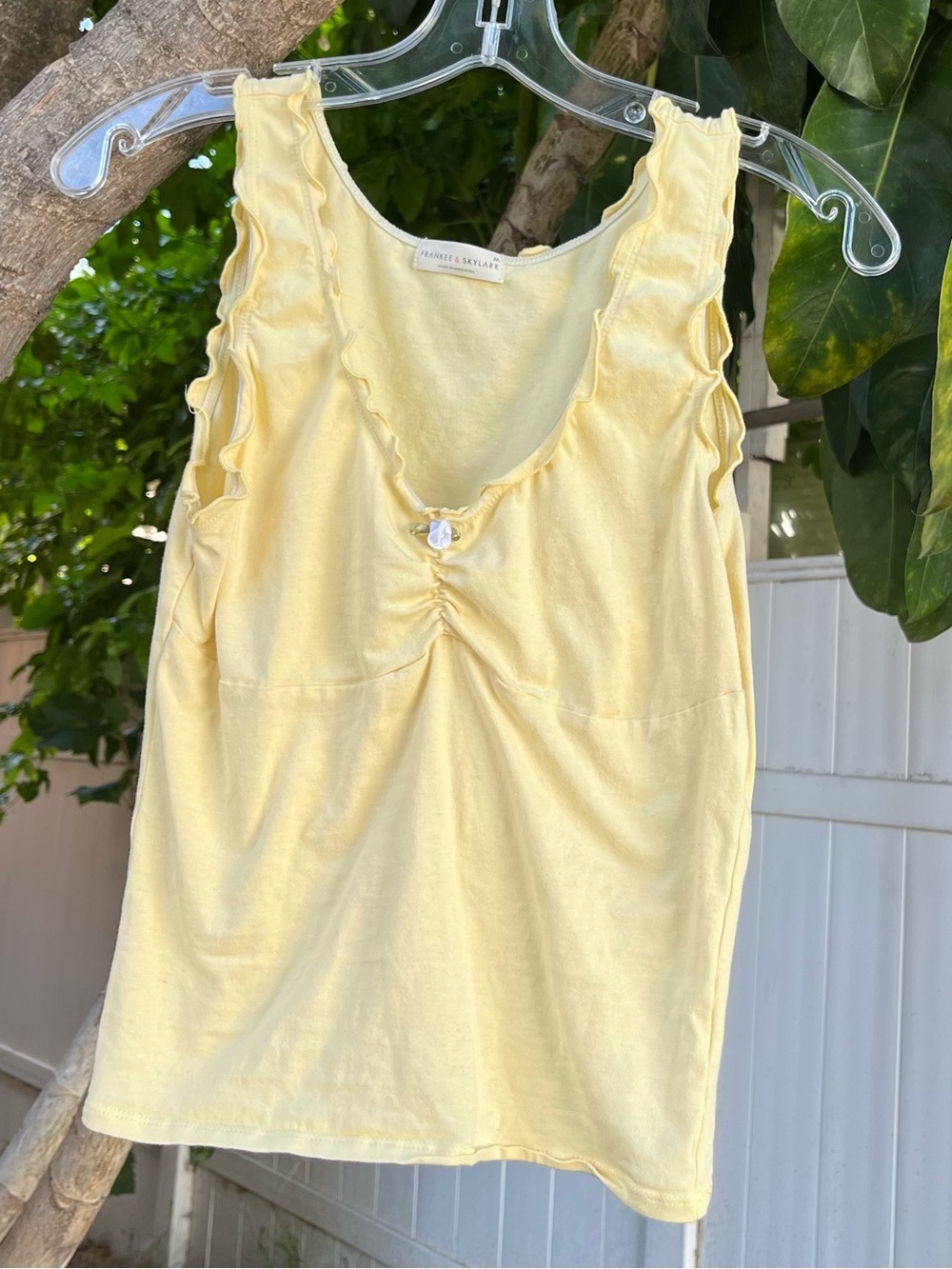 Frankee & Skylarr Butter Yellow Lettuce Edge Tank Top.